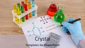  Presentation with writing - Theme enhanced with acid alkalis - hand scientist writing formulas background and a  colored foreground