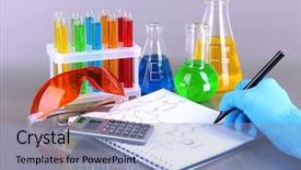  Presentation with formulas and trigonometric - Slide deck with acid alkalis - hand scientist writing formulas background and a light blue colored foreground