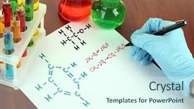  Presentation with writing - Beautiful presentation theme featuring acid alkalis - hand scientist writing formulas backdrop and a  colored foreground