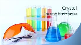  Presentation with tubes - Presentation theme featuring acid alkalis - test-tubes with colorful liquids isolated background and a cool aqua colored foreground