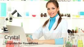  Presentation with electronics laboratory - PPT theme with acid alkalis - young female scientist in laboratory background and a lemonade colored foreground