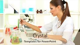  Presentation with laboratory - PPT theme featuring acid alkalis - young female scientist in laboratory background and a lemonade colored foreground