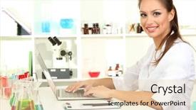  Presentation with laboratory - Beautiful PPT theme featuring acid alkalis - young female scientist in laboratory backdrop and a lemonade colored foreground