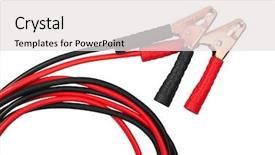  Presentation with cables - Cool new slide set with acid battery - jumper cables isolated on white backdrop and a white colored foreground