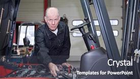  Presentation with mechanic shop - Audience pleasing PPT theme consisting of acid battery - senior mechanic hooking up backdrop and a dark gray colored foreground