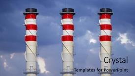  Presentation with industrial - Beautiful presentation design featuring acid rain - industrial chimneys on cloudy sky backdrop and a seafoam green colored foreground