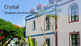  Presentation with colonial - Audience pleasing slides consisting of acient - gran canaria puerto de mogan backdrop and a  colored foreground