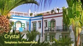  Presentation with colonial - Slides having acient - gran canaria puerto de mogan background and a tawny brown colored foreground