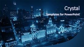  Presentation with street of shanghai on the night - Colorful presentation theme enhanced with church financials - shanghai bund aerial night view backdrop and a navy blue colored foreground