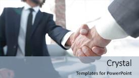  Presentation with shaking hands - Slides having acknowledgement - close-up of two business people background and a light blue colored foreground