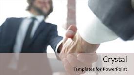  Presentation with shaking hands - Presentation with acknowledgement - close-up of two business people background and a light gray colored foreground