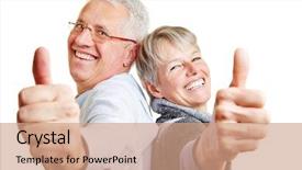  Presentation with senior couple - PPT theme with acknowledgement - happy elderly senior couple holding background and a coral colored foreground