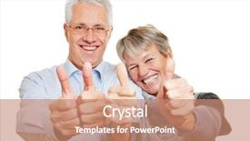  Presentation with elderly holding pills - Presentation theme consisting of acknowledgement - happy elderly senior couple holding background and a coral colored foreground