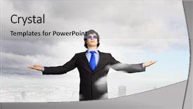 Presentation with powerful - Beautiful PPT theme featuring acme - image of powerful businessman standing backdrop and a light gray colored foreground