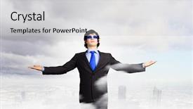  Presentation with businessman standing on maze - Presentation design consisting of acme - image of powerful businessman standing background and a light gray colored foreground