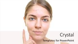 Presentation with beautiful skin - Colorful PPT theme enhanced with acne vulgaris - beautiful young woman applying cream backdrop and a  colored foreground