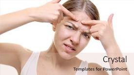  Presentation with acne vulgaris - Cool new presentation with acne vulgaris - beautiful young woman popping pimples backdrop and a coral colored foreground