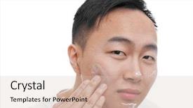  Presentation with cream - Beautiful PPT layouts featuring acne vulgaris - young asian man applying cream backdrop and a lemonade colored foreground