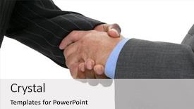  Presentation with shaking hands - Presentation theme consisting of acomplishments - close-up of businessmen in suits background and a  colored foreground