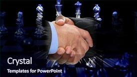  Presentation with chess board - Presentation featuring acomplishments - two men shaking hands background and a  colored foreground