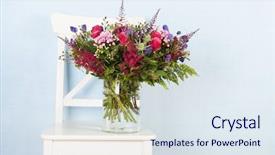  Presentation with flowers vase - PPT theme with aconitum - mixed bouquet flowers in vase background and a sky blue colored foreground