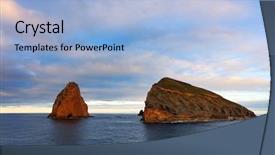  Presentation with azores islands - Slide deck featuring acor - beautiful sunset over cliffs background and a light blue colored foreground