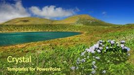  Presentation with island - Beautiful PPT theme featuring acor - lake rasa flores island azores backdrop and a tawny brown colored foreground
