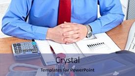  Presentation with working - PPT theme featuring acount - businessman working at office background and a  colored foreground