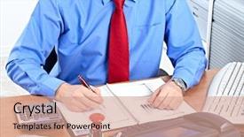  Presentation with office - Slide set consisting of acount - businessman working at office background and a  colored foreground