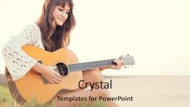  Presentation with guitar - Theme featuring acoustic - beautiful young woman playing guitar background and a coral colored foreground