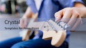  Presentation with guitar - Theme with acoustic buildings - hands of musician with guitar background and a light blue colored foreground