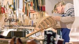  Presentation with tool belt tools - Cool new slides with acoustic buildings - luthier inspecting his halfway finished backdrop and a coral colored foreground