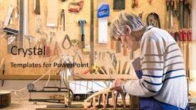  Presentation with acoustic - Colorful slide deck enhanced with acoustic buildings - luthier working at his lute backdrop and a  colored foreground