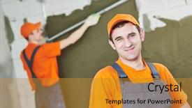  Presentation with plaster - Slide set with acoustic buildings - plaster service portrait of male background and a gold colored foreground