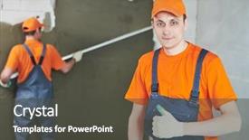  Presentation with plaster - Slide set with acoustic buildings - plaster service portrait of male background and a dark gray colored foreground
