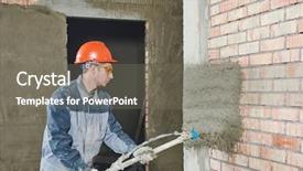  Presentation with brick wall - Cool new slides with acoustic buildings - plasterer operating sprayer equipment machine backdrop and a gray colored foreground