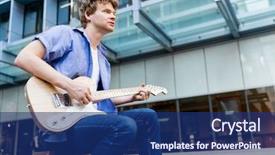  Presentation with guitar - Presentation design with acoustic buildings - portrait of young musician background and a  colored foreground