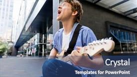  Presentation with city of phoenix - Cool new presentation design with acoustic buildings - portrait of young musician backdrop and a ocean colored foreground