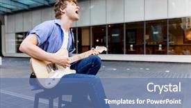  Presentation with guitar - Slide set having acoustic buildings - portrait of young musician background and a  colored foreground