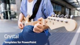  Presentation with acoustic - Slides with acoustic buildings - young musician with guitar background and a  colored foreground