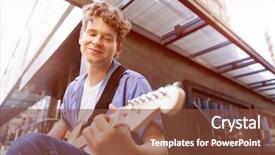  Presentation with city buildings - Audience pleasing slide set consisting of acoustic buildings - young musician with guitar backdrop and a tawny brown colored foreground