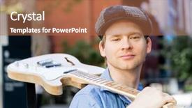  Presentation with city buildings - Beautiful presentation theme featuring acoustic buildings - young musician with guitar backdrop and a  colored foreground