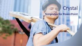  Presentation with city buildings - Audience pleasing slides consisting of acoustic buildings - young musician with guitar backdrop and a sky blue colored foreground