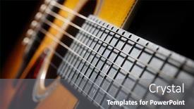  Presentation with strings - PPT theme having acoustic-guitar-fretboard-frets-strings background and a gray colored foreground