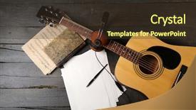  Presentation with acoustic - Audience pleasing PPT layouts consisting of acoustic guitar headphones musical notes backdrop and a tawny brown colored foreground
