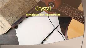  Presentation with border of music notes - Colorful presentation theme enhanced with acoustic guitar headphones musical notes backdrop and a tawny brown colored foreground