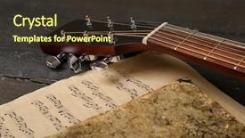 Presentation with border of music notes - Slides consisting of acoustic guitar headphones musical notes background and a tawny brown colored foreground