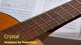  Presentation with music book - Beautiful slide deck featuring acoustic-guitar-music-book backdrop and a tawny brown colored foreground