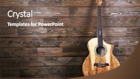  Presentation with acoustic - Colorful slides enhanced with acoustic guitar on wooden background backdrop and a tawny brown colored foreground