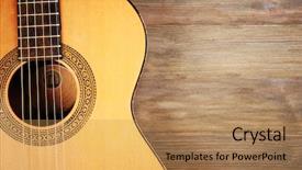  Presentation with acoustic - Presentation theme with acoustic guitar on wooden background background and a gold colored foreground